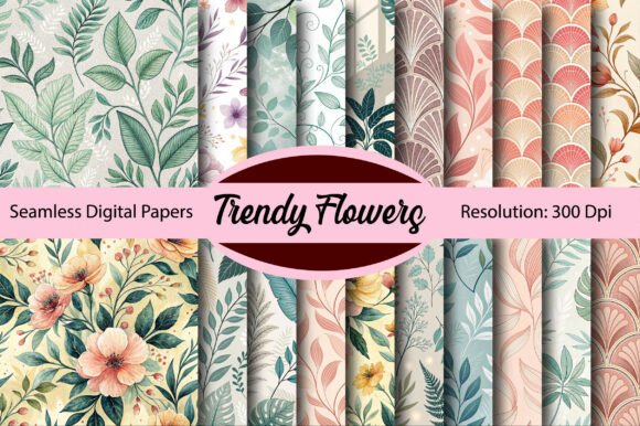 Download Trendy Flowers Digital Paper - Flower Collection