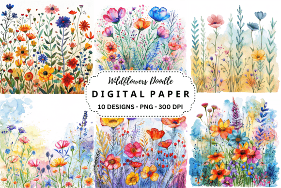 Download Watercolor Wildflowers Doodle Background - Flower Collection