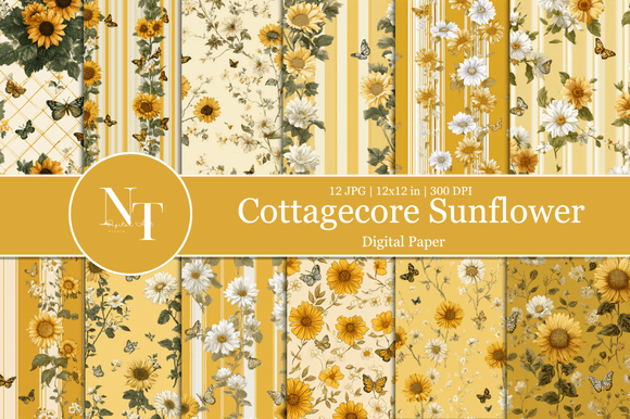 Download Cottagecore Sunflower Digital Paper - Flower Collection