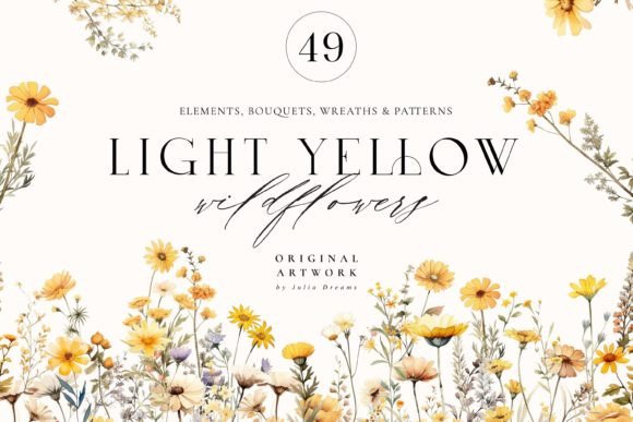 Download Light Yellow Watercolor Wildflowers - Flower Collection