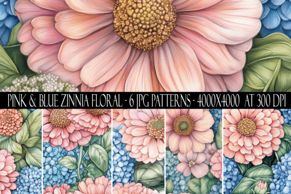 Download Pink and Blue Zinnia Flower Patterns - Flower Collection