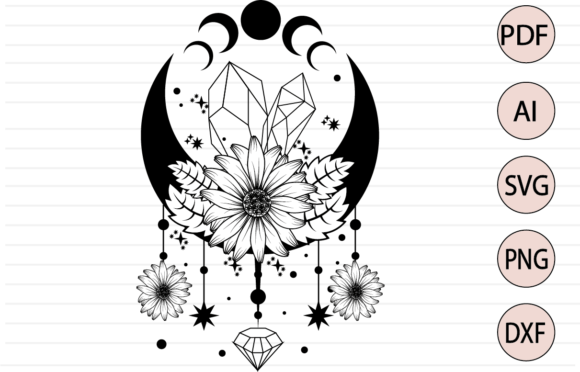Download Witchy Moon Daisy Flower &amp; Crystals SVG - Flower Collection