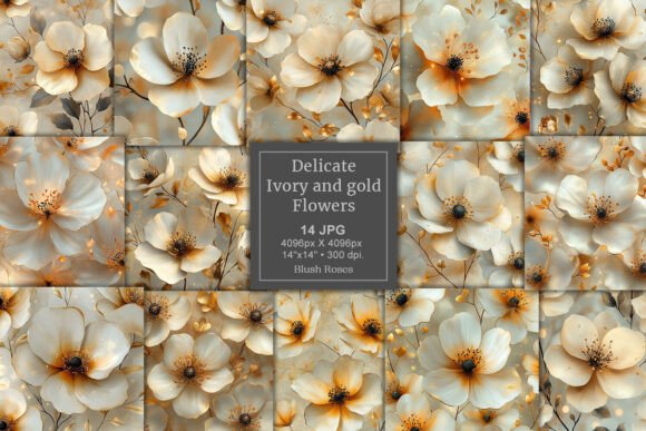 Download Delicate Abstract Ivory and Gold Flowers - Flower Collection
