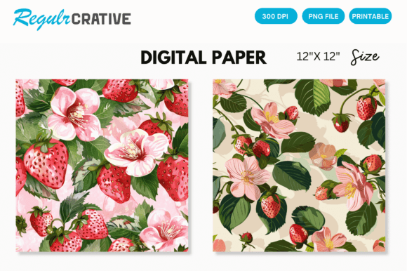 Download Pink Strawberry Flowers Digital Papers - Flower Collection