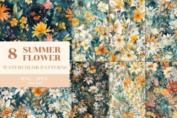 Download 8 Summer Flower Patterns Illustration - Flower Collection