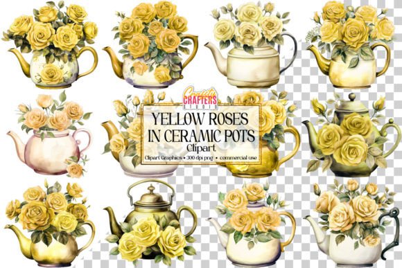 Download Yellow Roses in Pots Watercolor Bundle - Yellow Collection