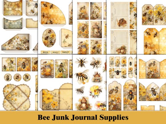 Download Yellow Bee Junk Journal Kit Ephemera - Yellow Collection