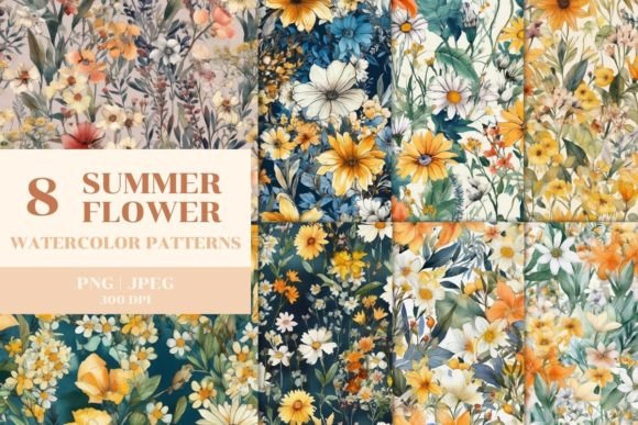 Download 8 Watercolor Summer Flowers Pattern - Flower Collection