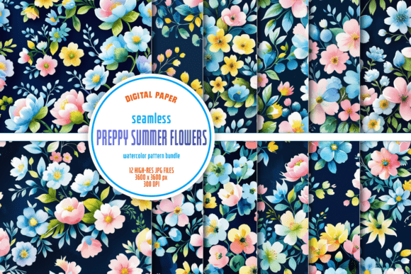 Download Seamless Preppy Summer Flowers Bundle - Flower Collection